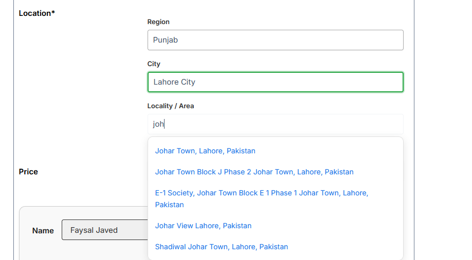 Add Listing Location Locality